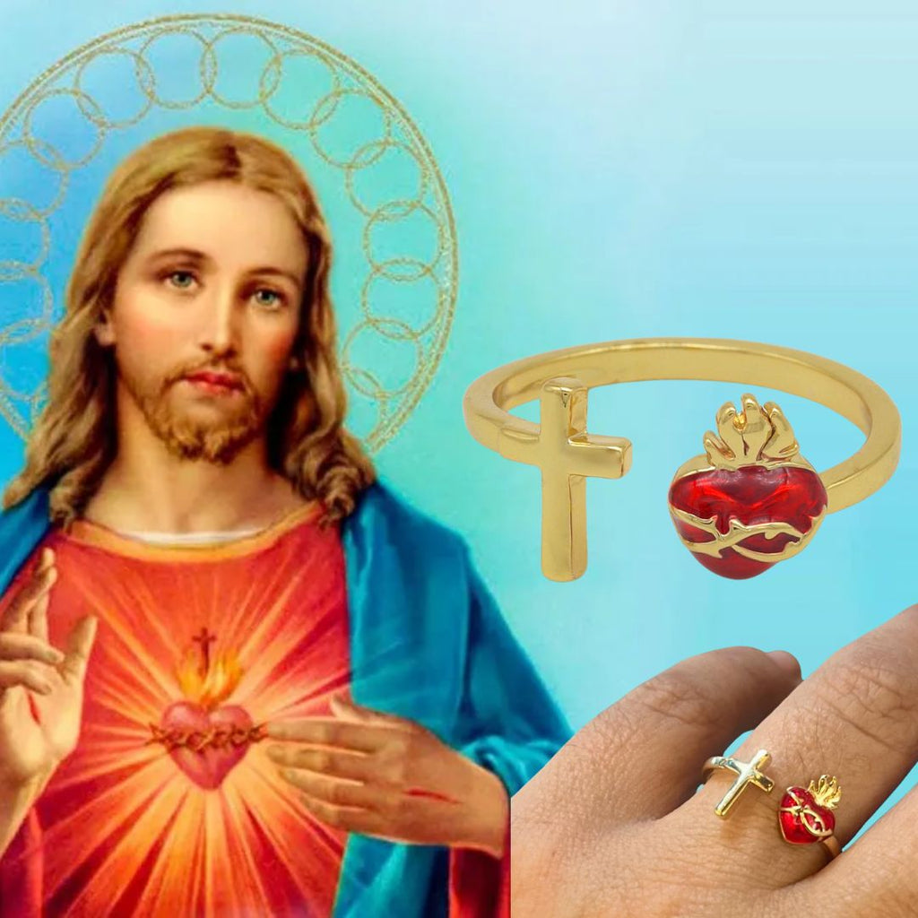 ANILLO SAGRADO CORAZON CON CRUZ (CAJA DE REGALO)