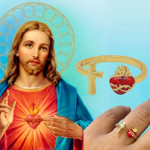 ANILLO SAGRADO CORAZON CON CRUZ (CAJA DE REGALO)
