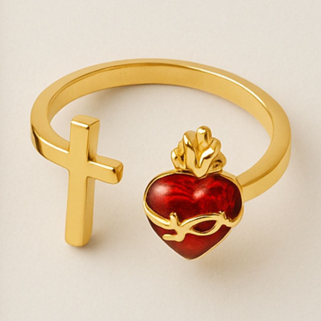 ANILLO SAGRADO CORAZON CON CRUZ (CAJA DE REGALO)