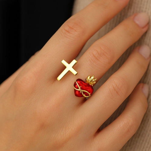 ANILLO SAGRADO CORAZON CON CRUZ (CAJA DE REGALO)